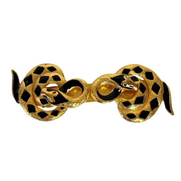 Snake Hair Barrette Clip Gold Tone Serpent Rhinestone VTG 80s Marked Accessory - Picture 1 of 11
